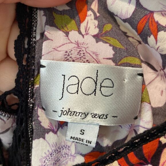 Jade by Johnny Was Pink and Black Floral V-Neck Flutter Sleeve Jumpsuit size S - Picture 7 of 9